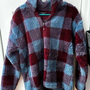 Plaid Fleece Pullover in Red and Blue